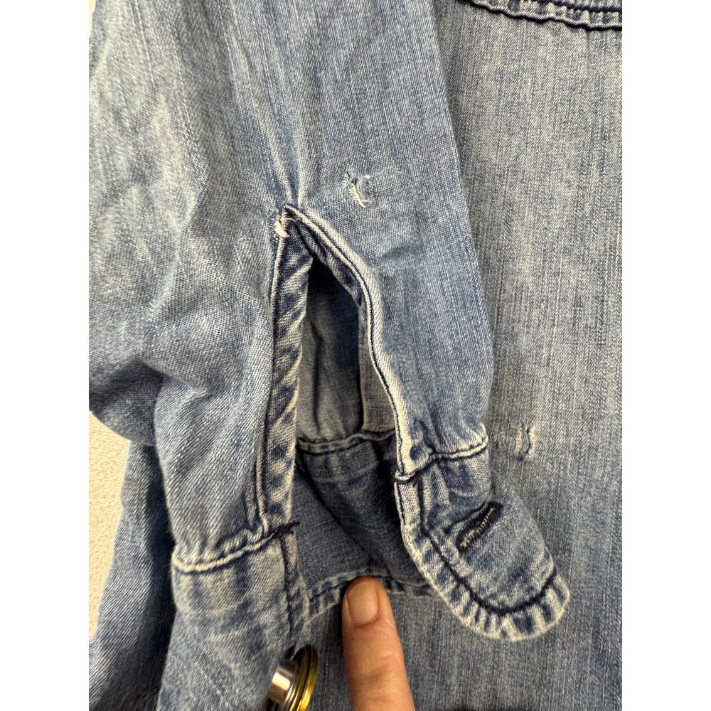 Current Elliott Denim Shirt Womens Blue Lt Wash Button Down Western Distressed - Picture 8 of 12